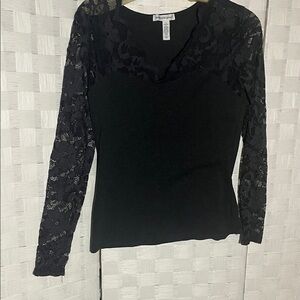 Ambiance Charcoal Gray Lace long Sleeve Blouse